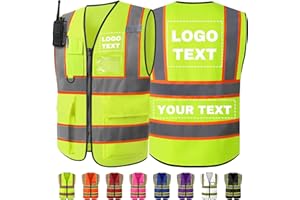 Custom Safety Vest with Logo/Text Bulk Personalized Reflective High Visibility Vest with 2 Tones Construction Vests