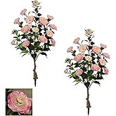 Artificial Camellia Tree with Spike, 36” Tall Faux Artificial Plants Outdoor Flower Tree with Pink Blooming Camellia Flower, Fake Flower Tree for Home, Garden Decor(Pink)