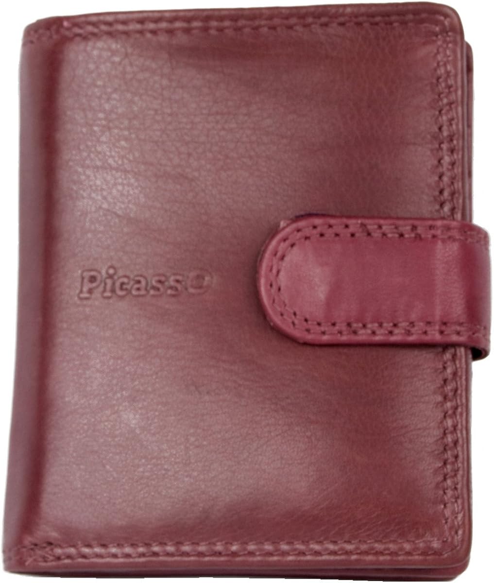 Compact size soft genuine leather wallet Picasso which fits to every handbag, Red