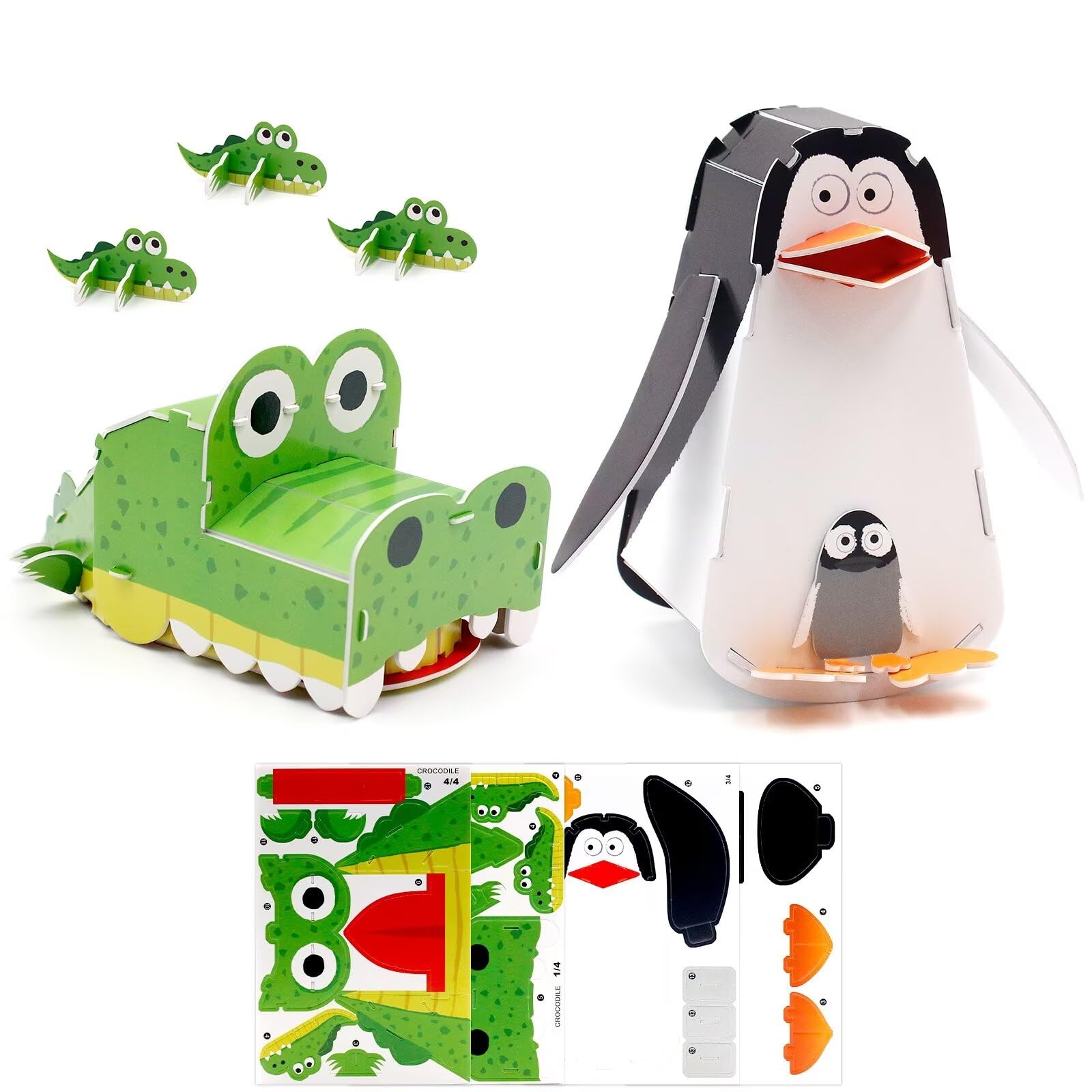 Gifts for Kid, 3D Puzzles, Educational Kids Toys, Penguin and Crocodile 3D Cartoon Puzzle for Kids, Gift for Boys and Girls Christmas Day and Halloween