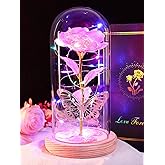 Beferr Valentines Day Rose Gifts for Her Women Mom, Galaxy Glass Rose Forever Preserved Flowers for Delivery Prime Rose in Glass Dome Valentine's Day Flowers Gifts for Wife Daughter Anniversary NPink