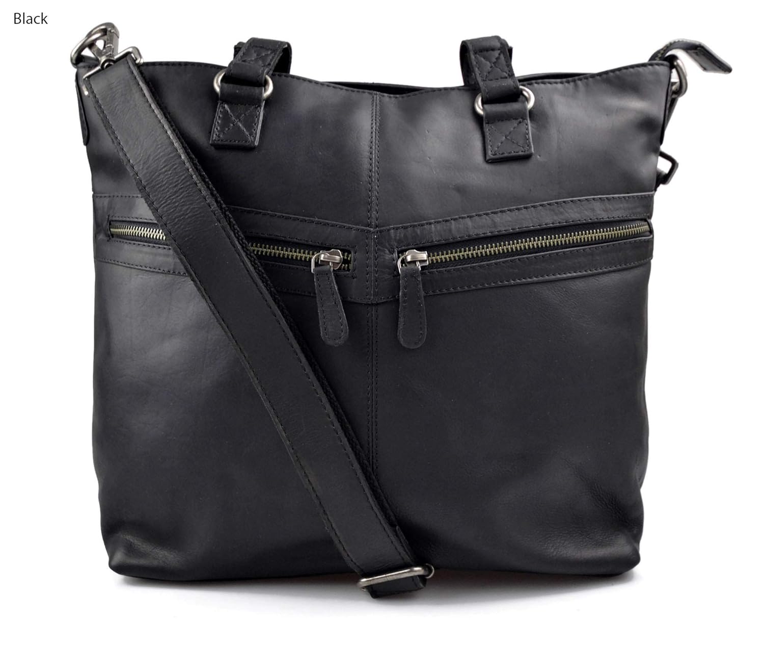 black leather shopper