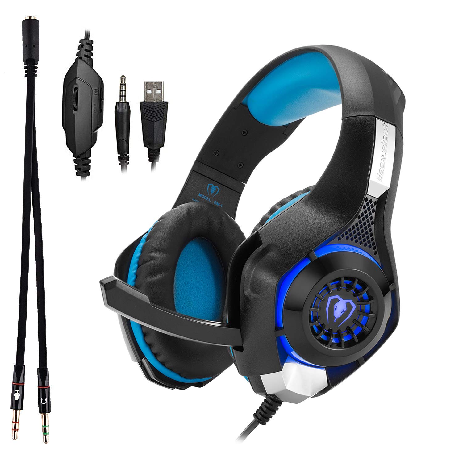 Beexcellent GM-1 Over-Ear Wired Pro Gaming Headset Surround Sound  Gaming Headphone with LED Effect and Microphone for PC,Cell Phone Laptop