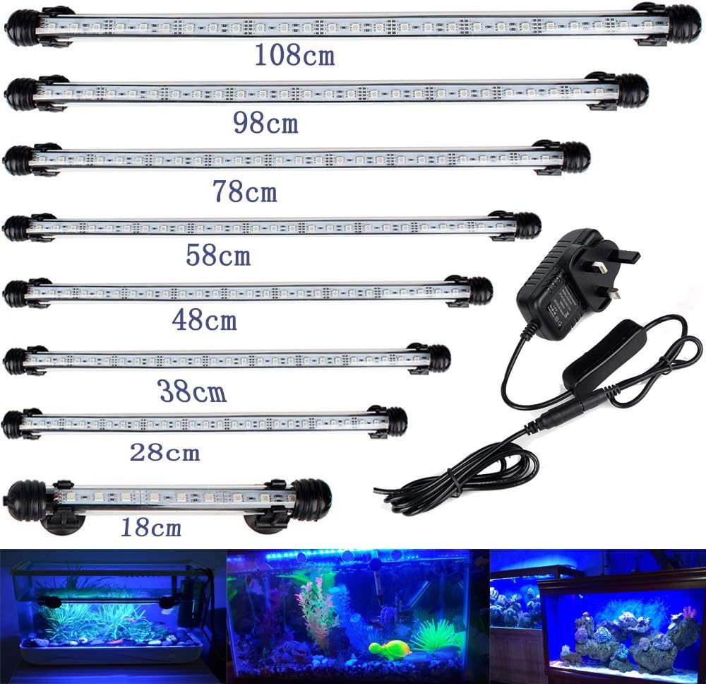DOCEAN LED Aquarium Light, 5050SMD Underwater Submersible Lights 63LEDs, DC12V, Waterproof IP68 Lighting for Fish Tank, Blue, 108cm