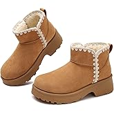 Goldnut Winter Brown Boots for Women Snow Mini Boot Platform Furry in 2025 Fall Booties with Shell-Shape Trim