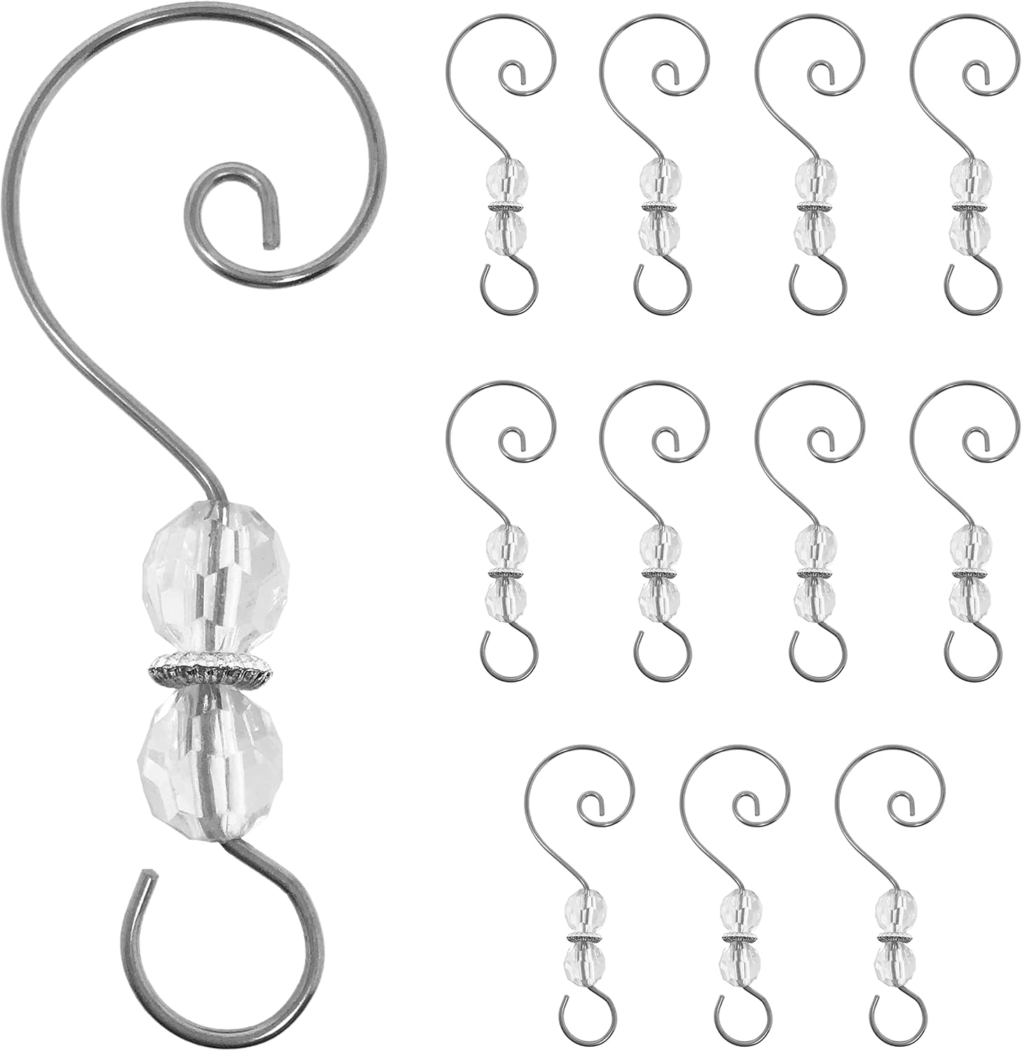Ornament Hooks - BANBERRY DESIGNS Christmas Ornament Hooks - Clear Jewel Accents - Set of 12 Pieces - Decorative Christmas Tree Ornament Hangers