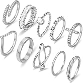 Pls Back Valentines Gifts for Her 10 PCS 14K Gold Plated Rings Set for Women, Dainty Gold Knuckle Ring Non Tarnish, Simple Thumb Stacking Rings Pack Size 6/7/8/9/10