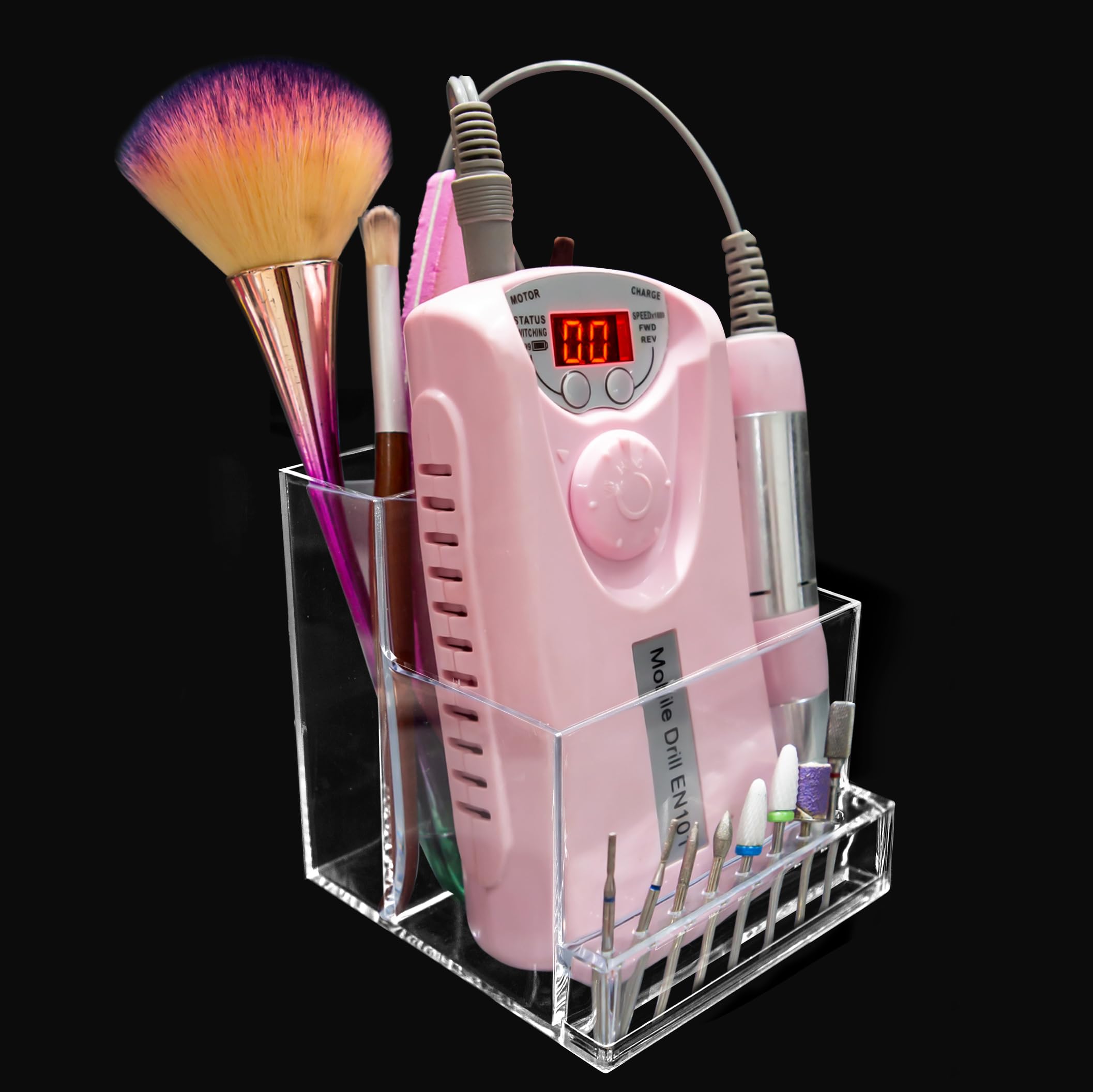Photo 1 of 10 Holes Storage Box Holder Organizer to Display Nail Drill Bit File Brush Electric Machine Manicure Accessory, Grinding Tool Essentials, Acrylic Clear Transparent Stand Case Desk Room Accessories