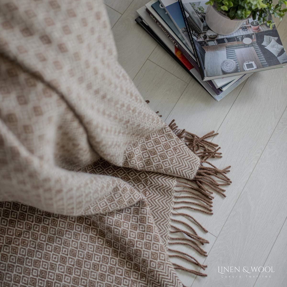 Linen & Cotton Soft and Beautiful Diamond Twill Wool Throw/Blanket PARIS, 100% New Zealand Lambswool - Image 4