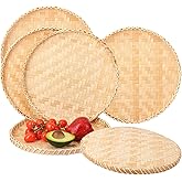 Geytetqi 6 Pack 13 Inch Handmade Bamboo Woven Basket Tray, Round Flat Wicker Baskets, Shallow Food Serving Bamboo Trays for Breakfast, Fruit, and Snacks