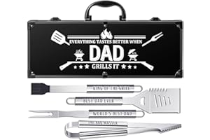 LEWARAN Dad Gifts for Fathers Day, Grilling Accessories, Heavy Duty Stainless Steel Grill Set BBQ Grill Tools for Outdoor Grill with Aluminum Case, Camping Grill Utensils Ideal Grilling Gift for Men(Black)