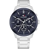 Tommy Hilfiger Men's 3H Quartz Multifunction Watch - Stainless Steel Bracelet with Transparent Skeleton Dial - 5 ATM Water Resistance - Modern Classic Timepiece - Gift for Him - 44mm
