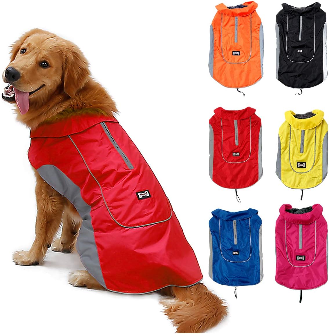 TFENG Waterproof Dog Coat Warm Vest Puppy Jacket with Fleece Lining Red