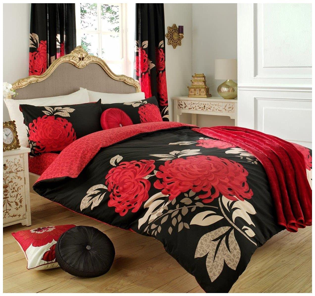 GC GAVENO CAVAILIA Luxury KEW Bed Set with Duvet Cover and Pillow Case, Polyester-Cotton, Black/Red, Double