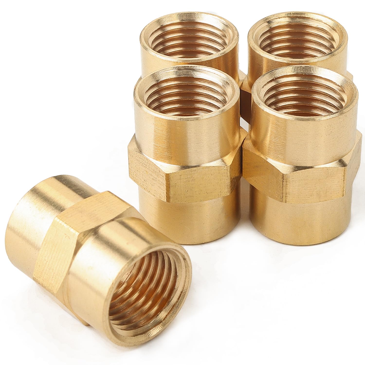 LTWFITTING Brass BSP Pipe Fitting 1/4-Inch Female BSPP Coupling Water Boat (Pack of 5)