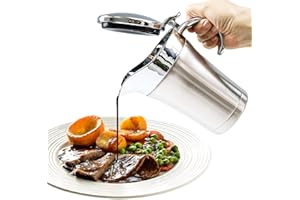 SUPTIZIZKZ Stainless Steel Double Insulated Gravy Boat, Sauce Jug with Hinged Lid, Double Wall Cream Caramel Sauce Gravy Pitcher for Thanksgiving, Halloween, Christmas(750ML-26OZ)