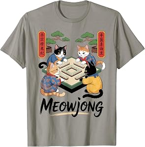 Meowjong Cat Mahjong Anime Kawaii Cats T-Shirt
