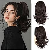 ZQIAN BEAUTY Clip in Ponytail for Women - 14 Inch Curly Ponytail Extension, Wavy Pony Tails Hair Extensions, Synthetic Hair Extensions Ponytail, Natural Hair Pieces for Women (Color: Brown)