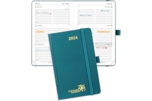 POPRUN 2024 Planner Pocket Size 4''x 6.25'' - Small Calendar for Purse with Hourly Schedule & Vertical Weekly Layout, Monthly Calendars, Hardcover - Pacific Green