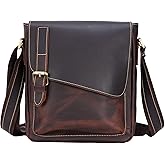 Masa Kawa Leather Messenger Bag Small Crossbody Shoulder Bag Gift for Men Women Flap Over Man Purse Fits 10" Tablet