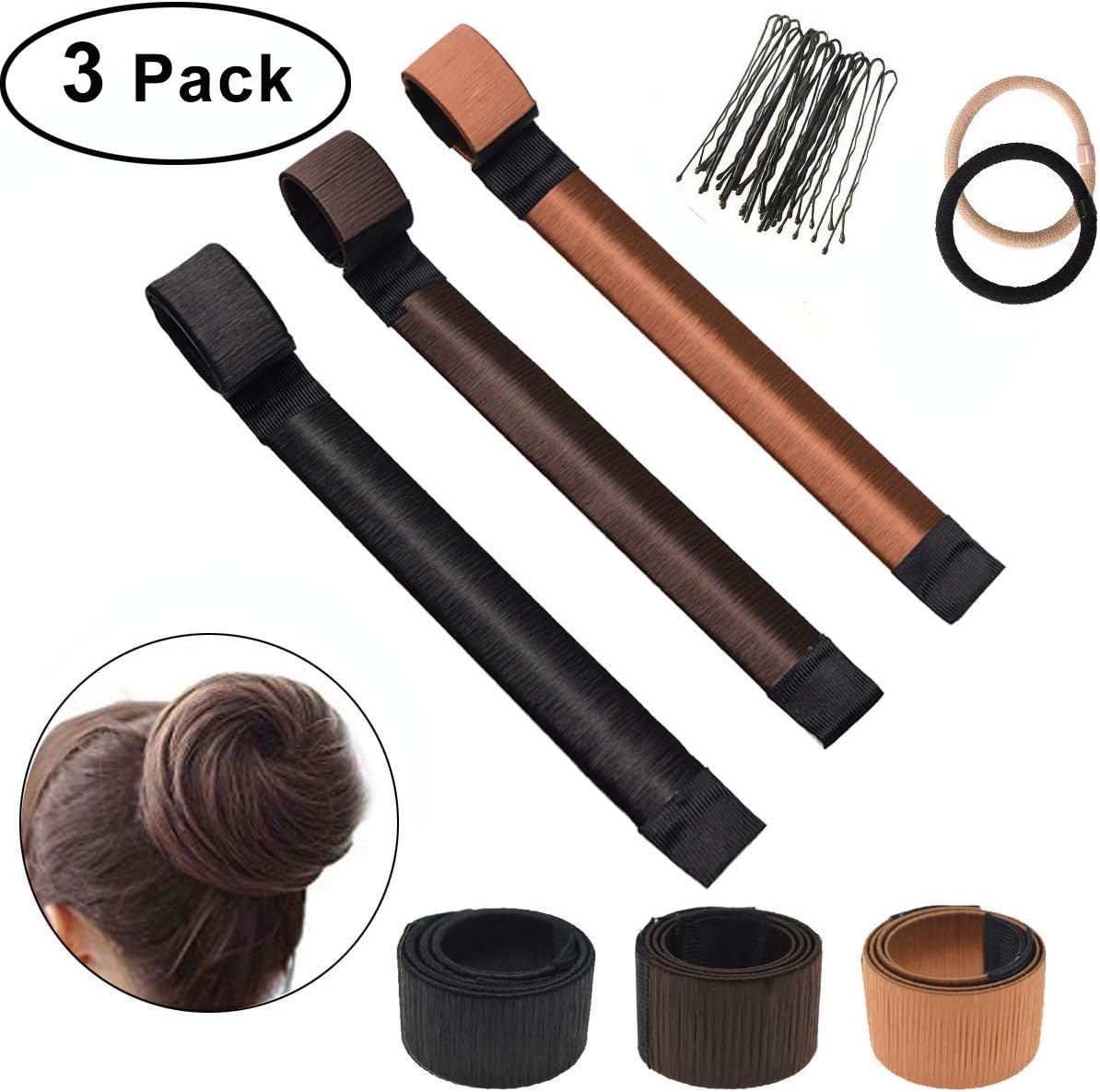 Bofekt 3 Pack Fashion coiffure Donut Hair Bun Maker pour les cheveux