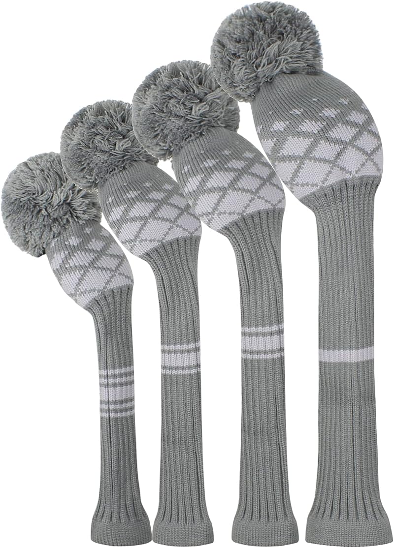 Scott Edward Knit Woods Golf Head Covers 4 Pack Grey Reticulated Driver