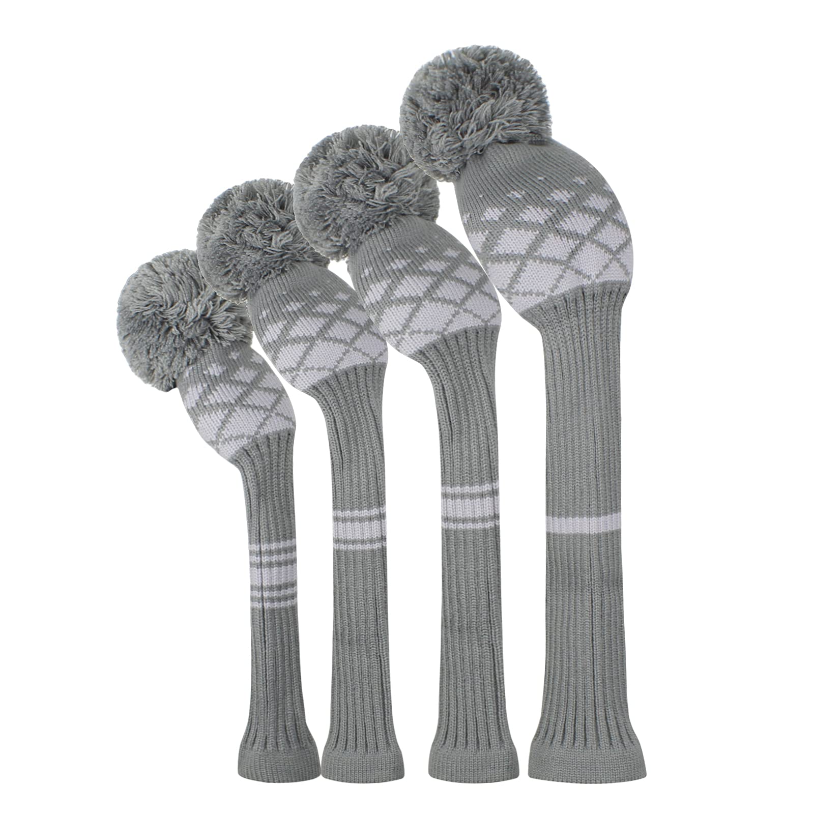 Knit Woods Golf Head Covers, Set of 4, Grey Reticulated Pattern, Fit Driver (460CC) Fairways hybrid/UT. Soft and Elastic, Decorative Your Golf Bag to Make It Stand Out