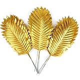 CCINEE 16 PCS Artificial Palm Leaves, Golden Faux