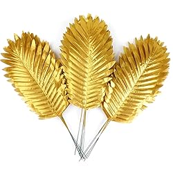 CCINEE 16 PCS Artificial Palm Leaves, Golden Faux