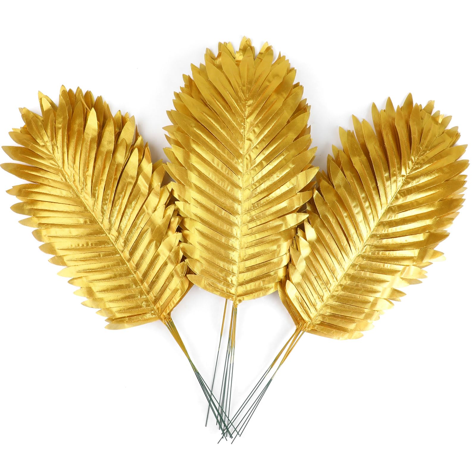 CCINEE 16 PCS Artificial Palm Leaves, Golden Faux