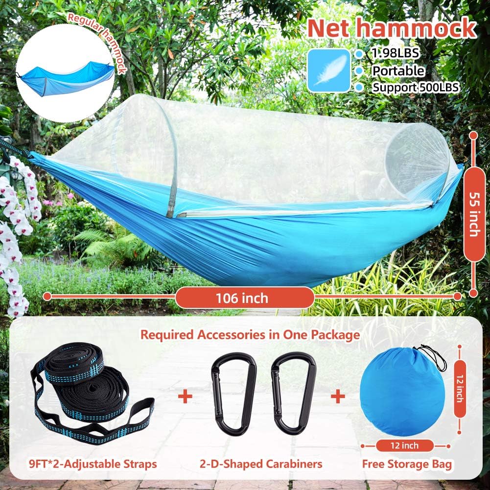 Camping Hammock with Mosquito Net 2 in 1 Ripstop Parachute Nylon Portable Hammock Set with Tree Straps & Carabiners Bug Insect Netting Easy Assembly Lightweight Swing Bed for Outdoor Activities: Furniture & Decor