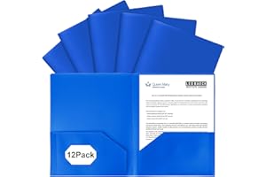 EEHZTSI 12-Pack Plastic Folders with Pockets,2-Pocket Poly Folders Holds 8-1/2" x 11" Paper for School/Office/Home, Blue
