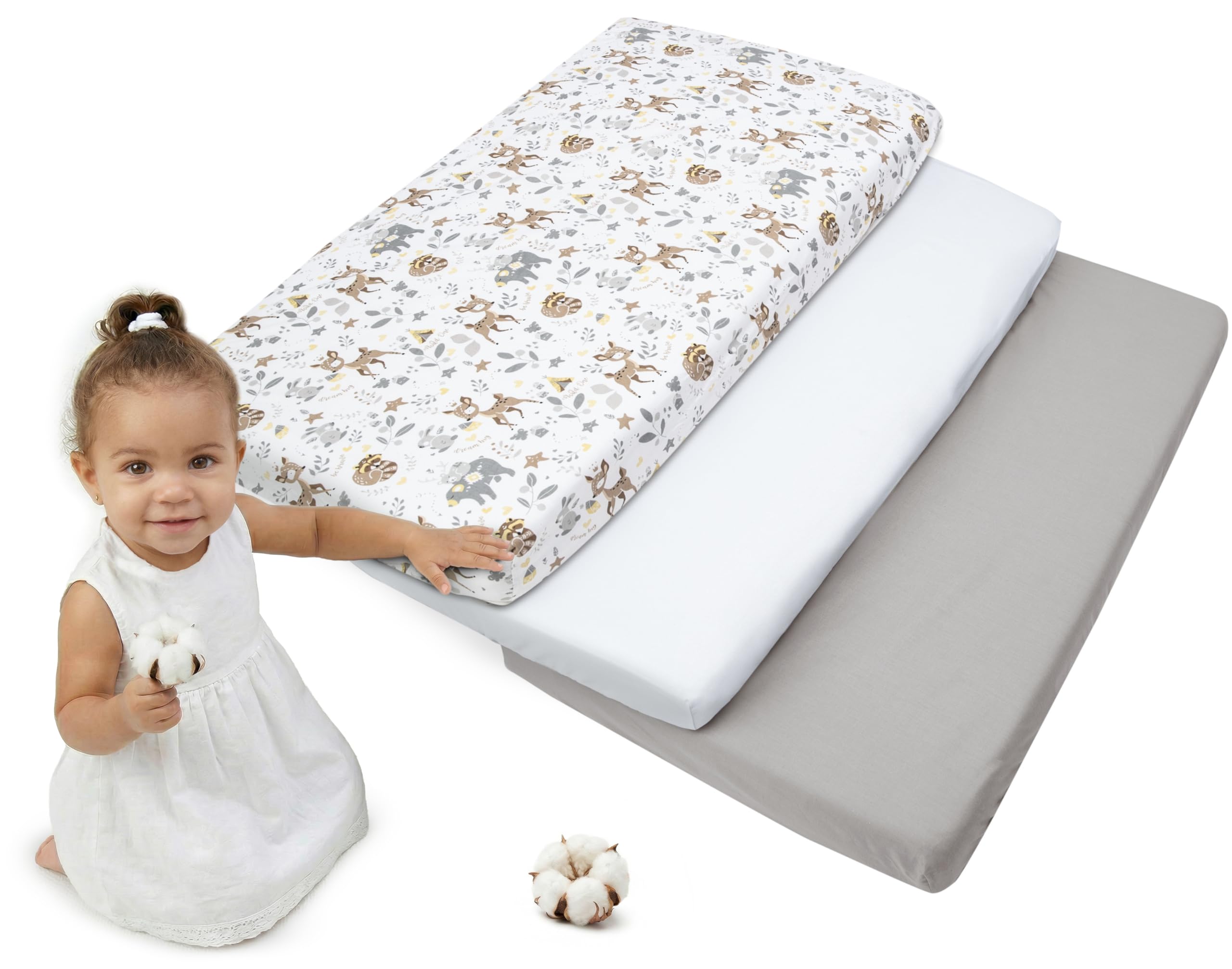 Medi Partners Set of 3 pcs. Fitted Sheet 60x120 cm 100% Cotton Baby Bed Linen Mattress Cot