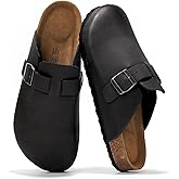 Project Cloud Mens Clogs - 100% Full Grain Genuine Leather Clogs for Men with Memory Foam Insole and Arch Support Natural Cork Footbed - Non Slip Mules Mens Slippers (Brooklyn)