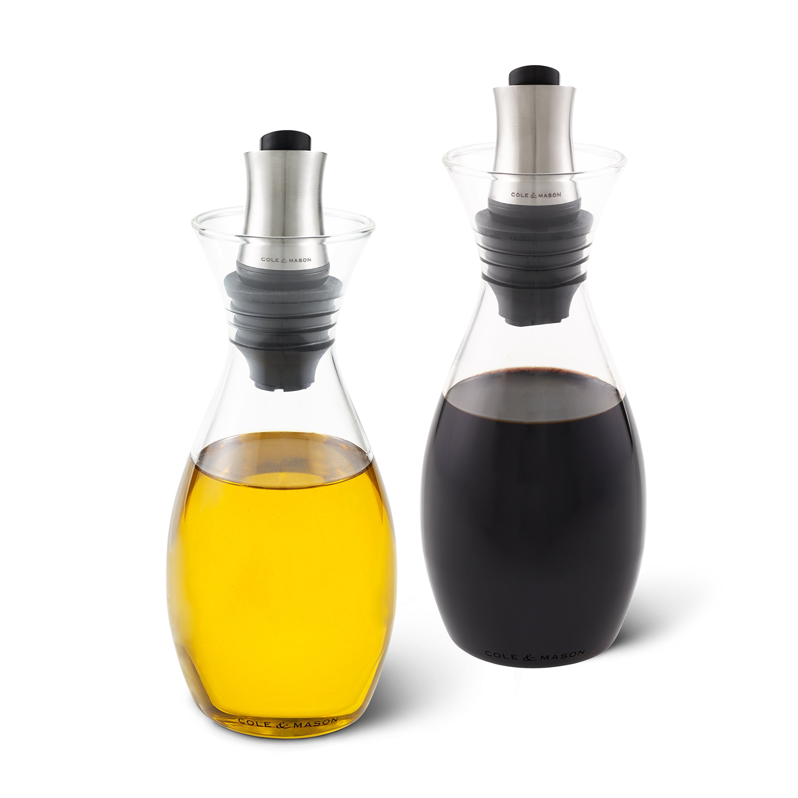 Cole & Mason H103028 Haverhill Oil and Vinegar Pourer, Oil Dispenser/Vinegar Dispenser, Glass/Stainless Steel, 210 mm, Twin Set, Includes 2 x Oil Bottle/Vinegar Bottle โ image 1