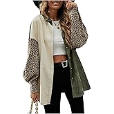 SHENHE Women's Leopard Cheetah Jacket Y2K Oversized Flannel Long Sleeve Button Down Shirts Long Animal Jacket Fall Clothes