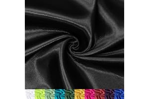P Pothuiny 60 Inch Wide Black Satin Fabric by The Yard, Silky Charmeuse Satin Fabric for Bridal Wedding Dress Decor DIY Apparel Crafts, 1 Yard