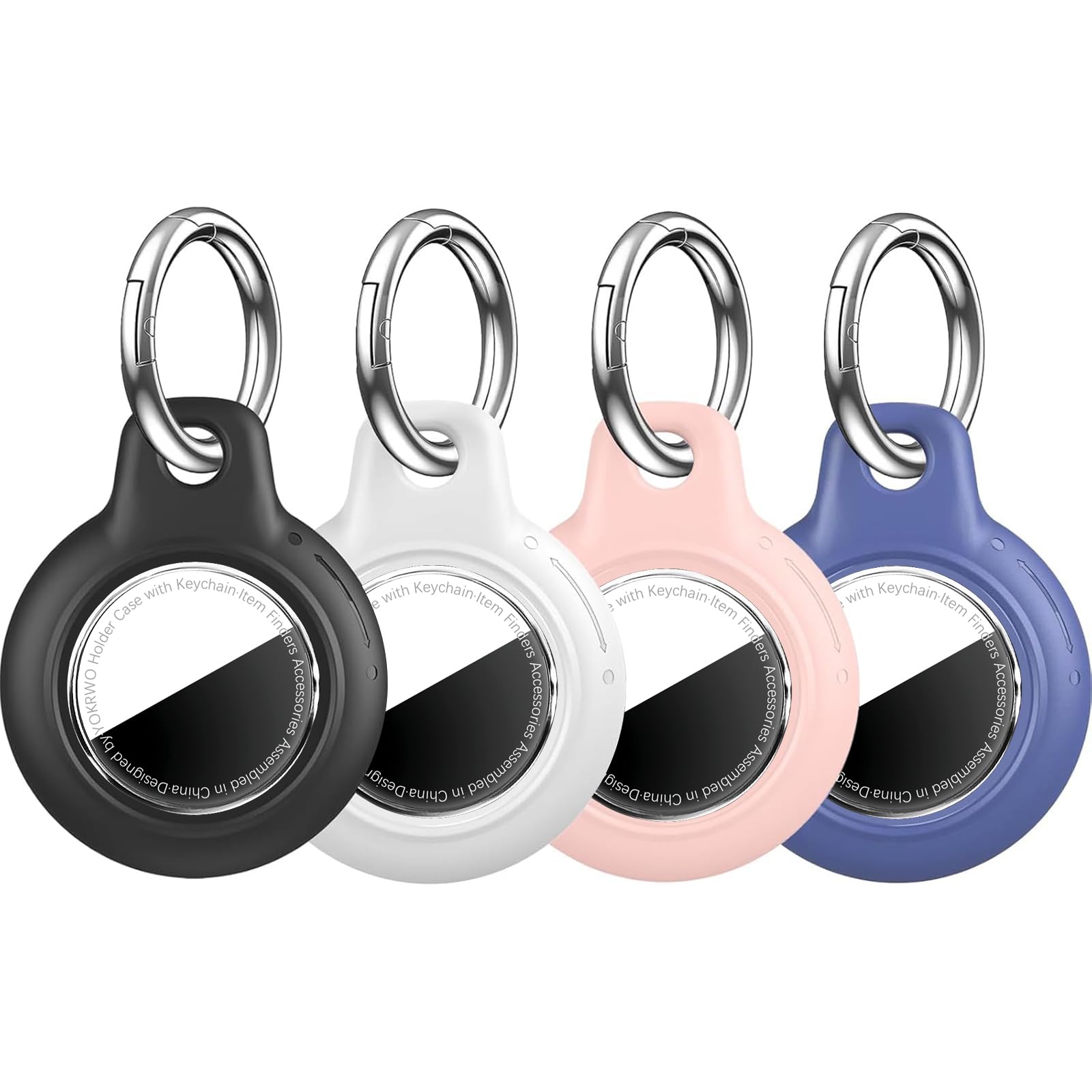 Photo 1 of YOKRWO 4 Pack Waterproof for Apple for Airtag Holder, for Air Tag Case with Keychain, Hard PC+TPU Shockproof and Scratch-Resistant for Airtags Case for Apple for Air Tags(Black/White/Blue/Pink)
