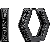 U7 Viking Hoop Earring for Men Stainless Steel/Black/Gold Huggie Hoops Earrings, Norse Viking Runes Hoop/Hexagon/Triangle Punk Jewelry Hypoallergenic Gift for Men Women