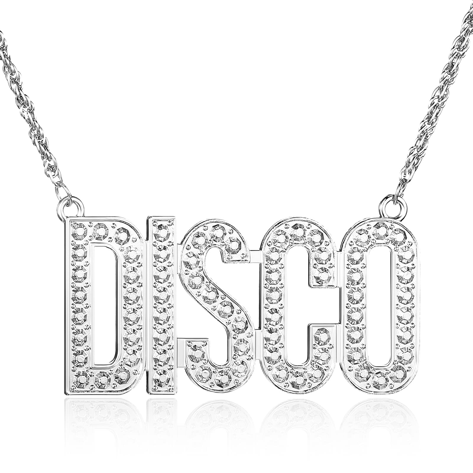 Herdear Disco Necklace Hippie Costume Outfit Accessories Hippie Peace Necklace 80s Jewellery Disco Fancy Dress Chain for Women Men 50s 60s 70s 80s Disco Theme Party(Silver)