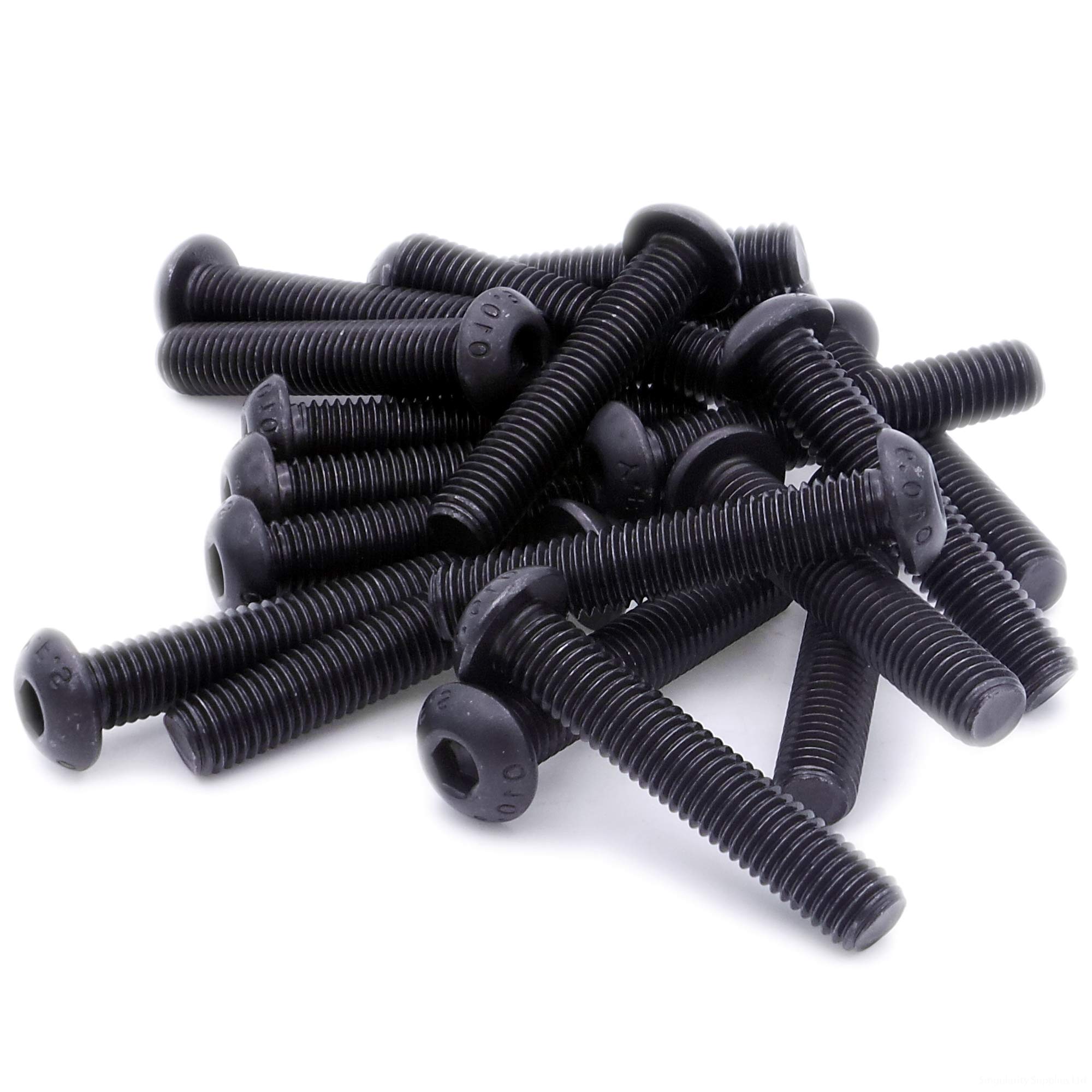 M8 (8mm x 60mm) Hex Socket Button Machine Screw (Bolt) - Black Steel (Pack of 10)