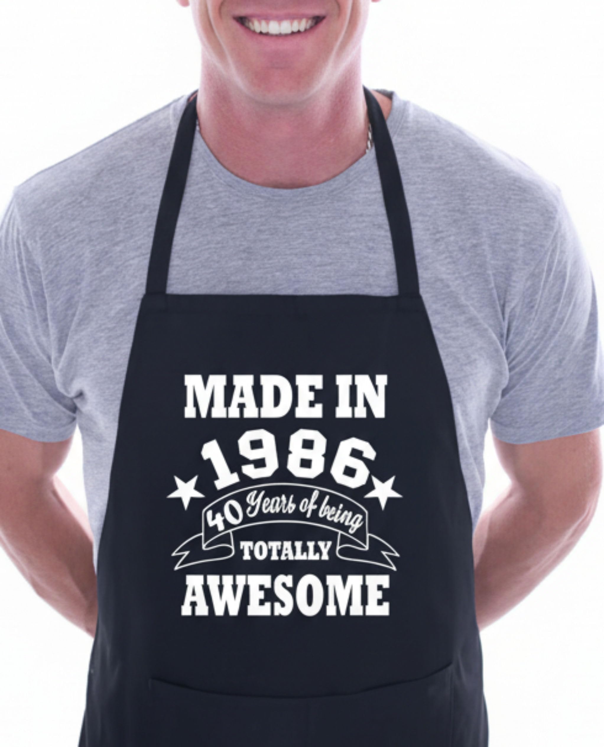 Print4U Funny 40th Birthday Apron – Made in 1986 Gift for Him or Her – Novelty Cooking BBQ Apron – 40 Years Totally Awesome – Men Women