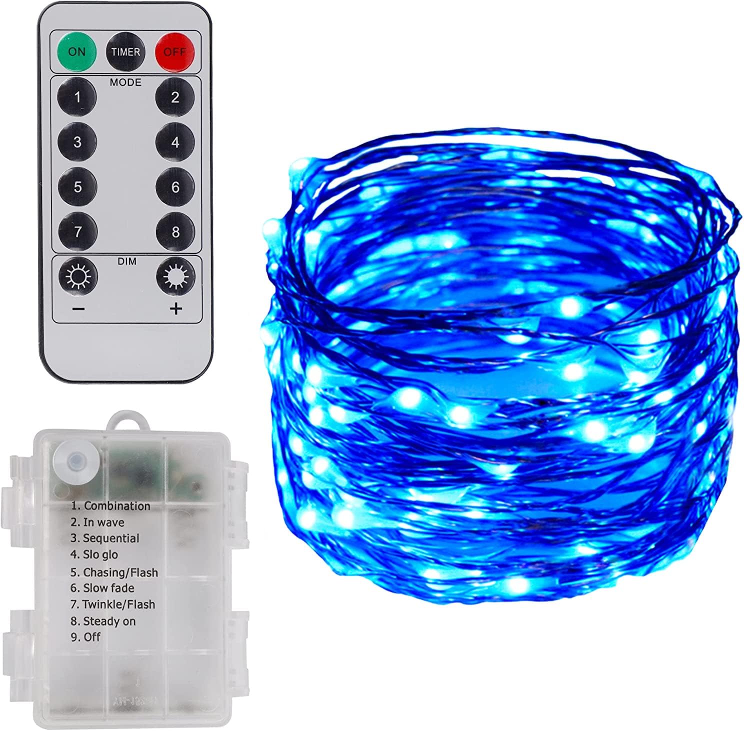 String Lights - Twinkle Star Christmas Fairy Lights Battery Operated, 33ft 100 LED Waterproof Silver Wire String Light, Remote Control & 8 Modes Indoor Outdoor Xmas Tree Wedding Party Decorations, Blue, 1 Pack