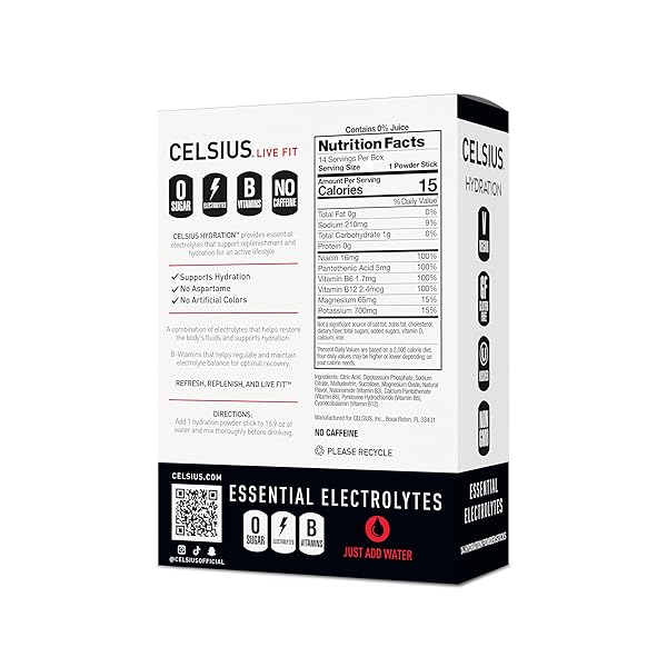 CELSIUS HYDRATION™ FRUIT PUNCH FLAVOR, ESSENTIAL ELECTROLYTE HYDRATION PACKETS (PACK OF 14)