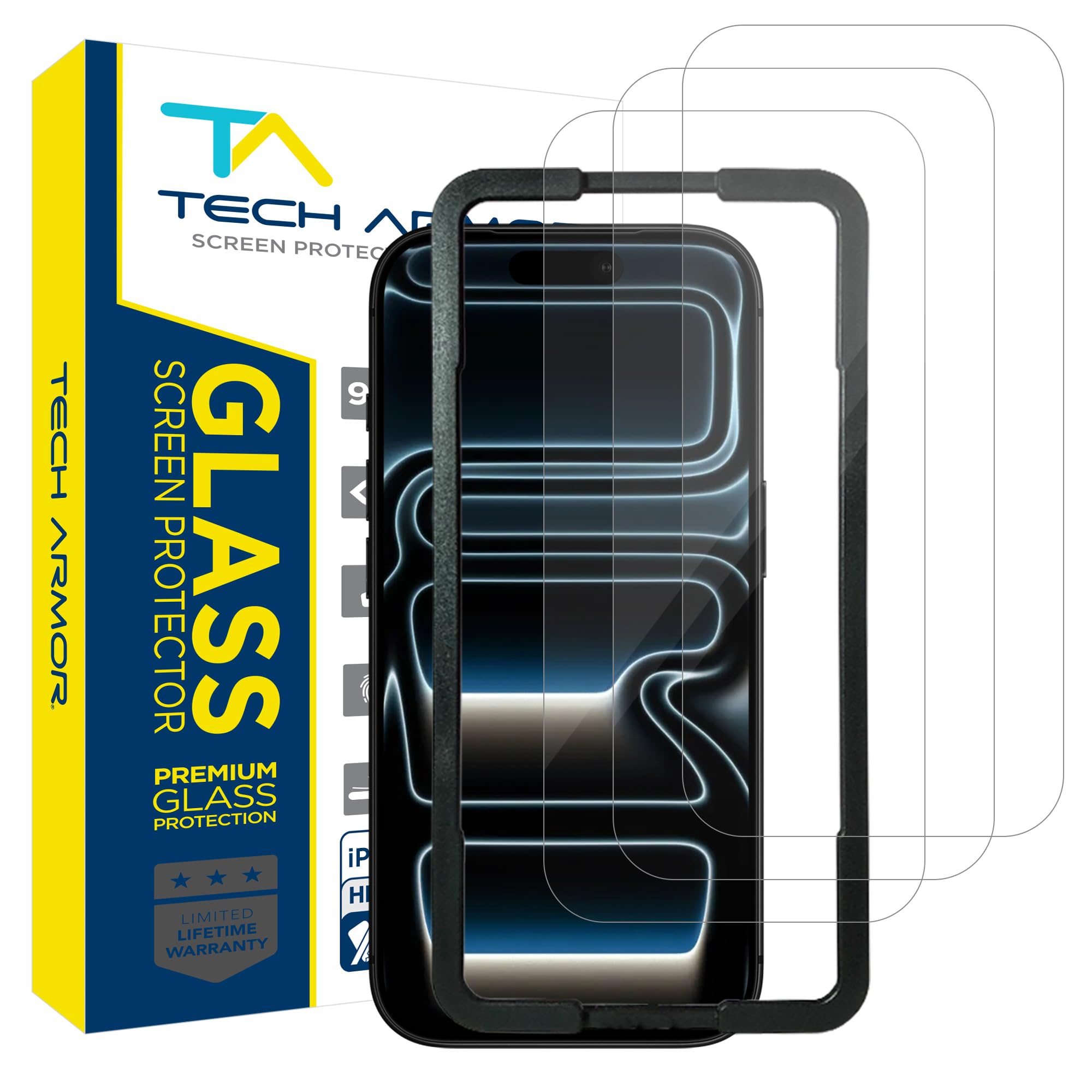 Tech Armor for iPhone 17 Pro Screen Protector Glass 6.3 inch - Ballistic Tempered, Case Friendly, Easy Install, Sensor Protection, HD, 9H Hardness iPhone Screen Protector 17 pro, 3 Pack