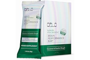 ORLO BRAIN PERFORMANCE BAR – Vegan Protein Bars for Brain & Energy Support – Focus & Memory, Pre & Post Workout Recovery – Gluten Free Snack with L-Theanine, Lions Mane, Spirulina & More (12 Bars)