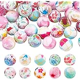 PH PandaHall 60PCS Flower Print Round Silicone Beads, 15mm Silicone Focal Beads Flower Loose Spacer Bubblegum Ball Bead with Pattern for Beaded Pens Necklace Bracelets Keychain Jewelry Making