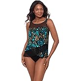 Miraclesuit Women's DD-Cup Swimwear Flor De Mare Mirage High Neck Underwire Bra Tankini Bathing Suit Top, Black/Multi, 14DD