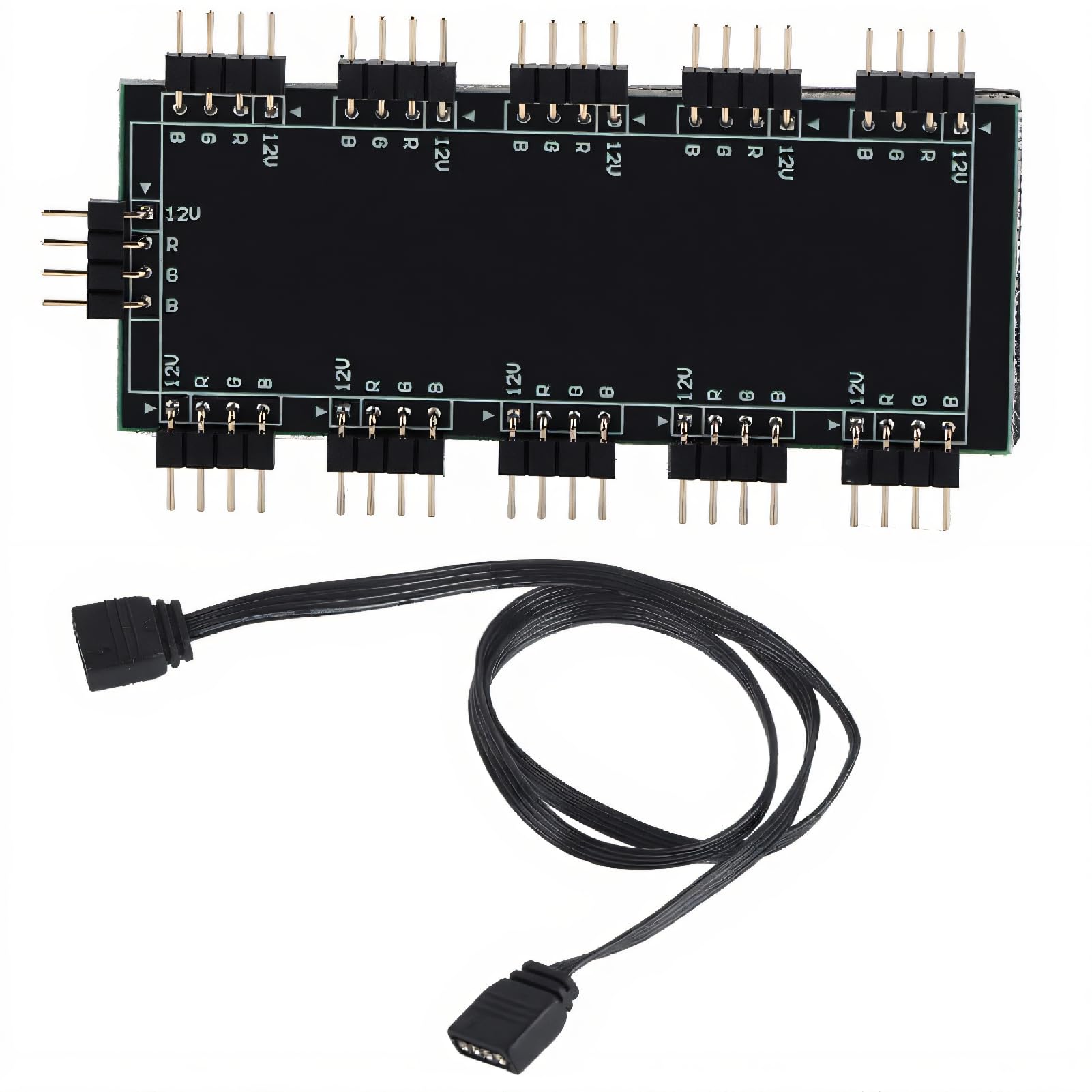 ASHATA 10-channel RGB Hub Computer Fan,10 Port PC Chassis Fan Hub CPU Cooling HUB 12V,PC MOD Motherboard RGB Fan Extension Cable,RGB LED Splitter Hub,Suitable for PC Desktop Computer(12V 4-Pin)