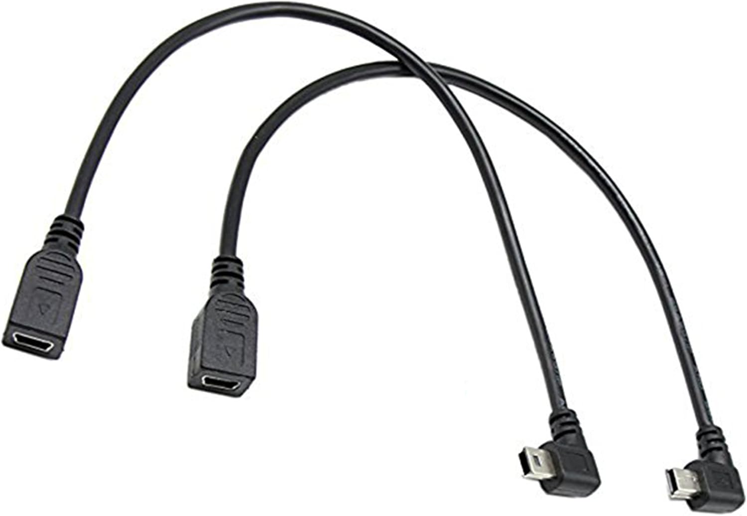 CERRXIAN 9 Inch Mini USB Cable Combo - Mini USB Female to Left Angle & Right Angle Male Data Sync and Charge Extension Cable (1 Pair)